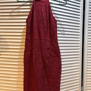 Burgundy Lace Halter Dress